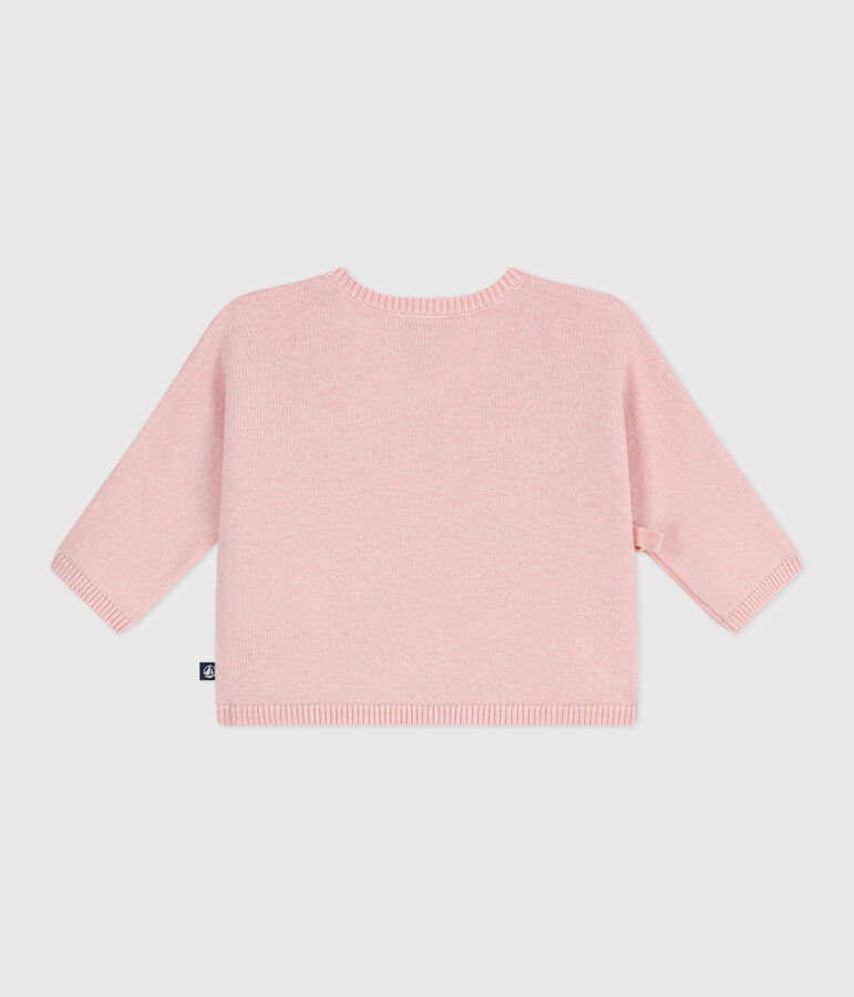 Brassi&egrave;re b&eacute;b&eacute; cache-c&oelig;ur ajour&eacute;e en tricot laine et coton rose JOLI