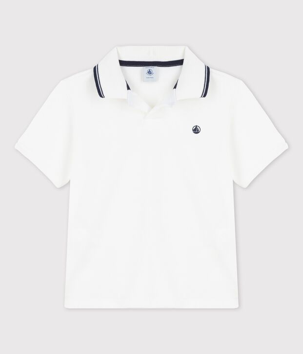 Polo manches courtes en jersey enfant gar&ccedil;on blanc