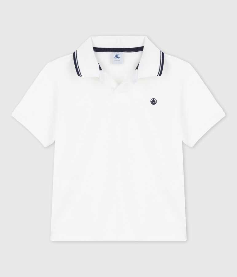 Polo manches courtes en jersey enfant gar&ccedil;on blanc