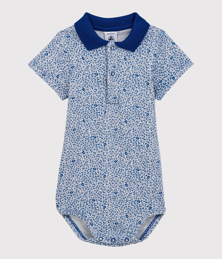 Body col polo en coton b&eacute;b&eacute; gar&ccedil;on gris/bleu