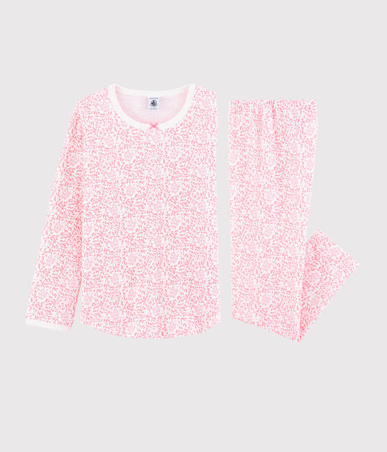 Pyjama fleur rose petite fille en côte blanc MARSHMALLOW/rose GRETEL