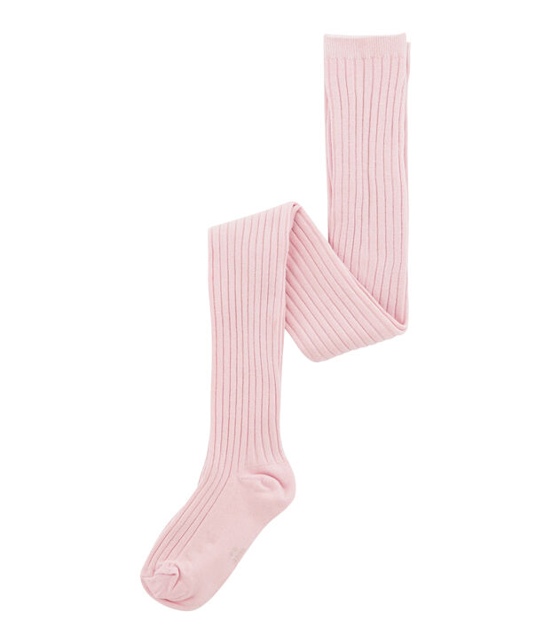Collant fille en c&ocirc;te 5x2 rose clair