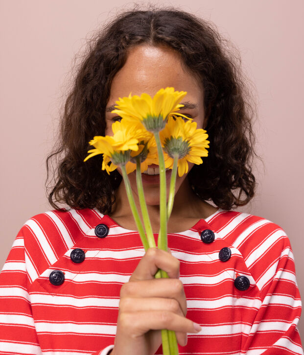 Marini&egrave;re boutonn&eacute;e en coton Femme rouge/blanc