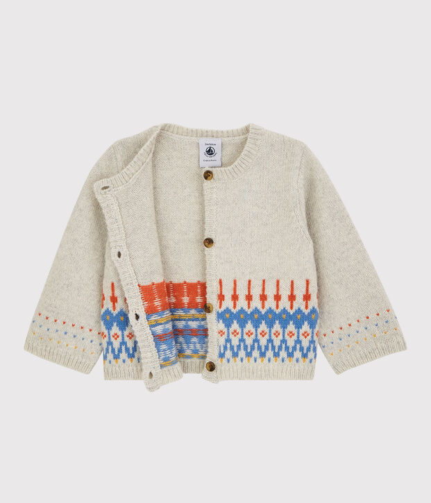 Cardigan jacquard b&eacute;b&eacute; en tricot avec laine beige