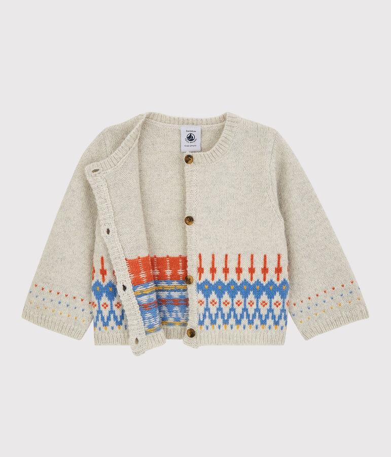 Cardigan jacquard b&eacute;b&eacute; en tricot avec laine beige MONTELIMAR CHINE