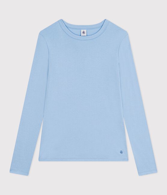 Tee-shirt femme en coton manches longue uni bleu FLO