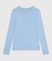 Tee-shirt femme en coton manches longue uni bleu FLO