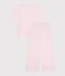 Pyjama femme en coton jambes larges &agrave; rayures rose/blanc