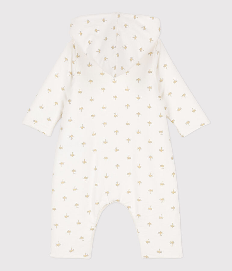 Combinaison longue ouatin&eacute;e &agrave; capuche en coton b&eacute;b&eacute; blanc MARSHMALLOW/blanc MULTICO