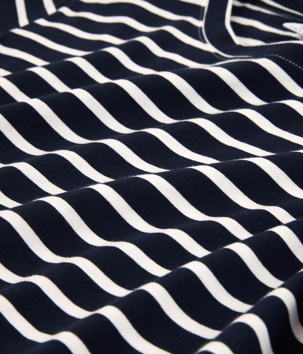 Tee-shirt LE DROIT col rond en coton bio Femme bleu/blanc