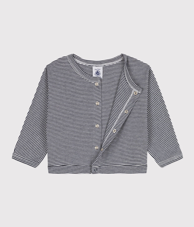 Cardigan b&eacute;b&eacute; en coton bleu/blanc