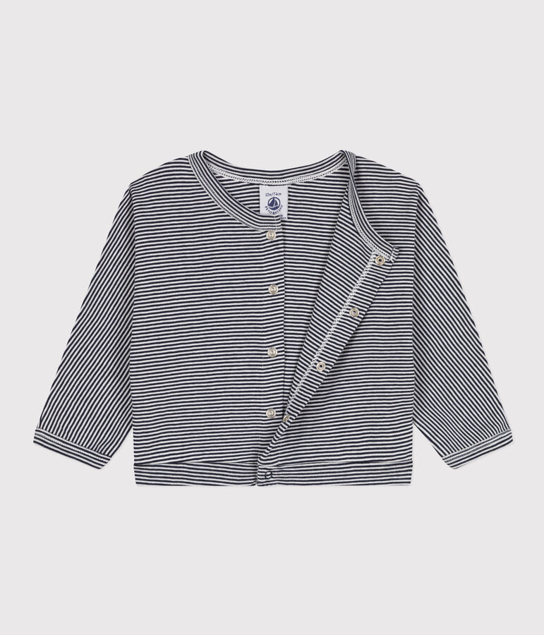 Cardigan b&eacute;b&eacute; en coton bleu/blanc