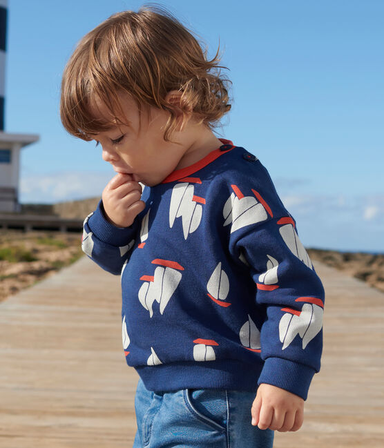 Sweat bébé en coton, imprimé bateaux grande échelle bleu MEDIEVAL/blanc MULTICO