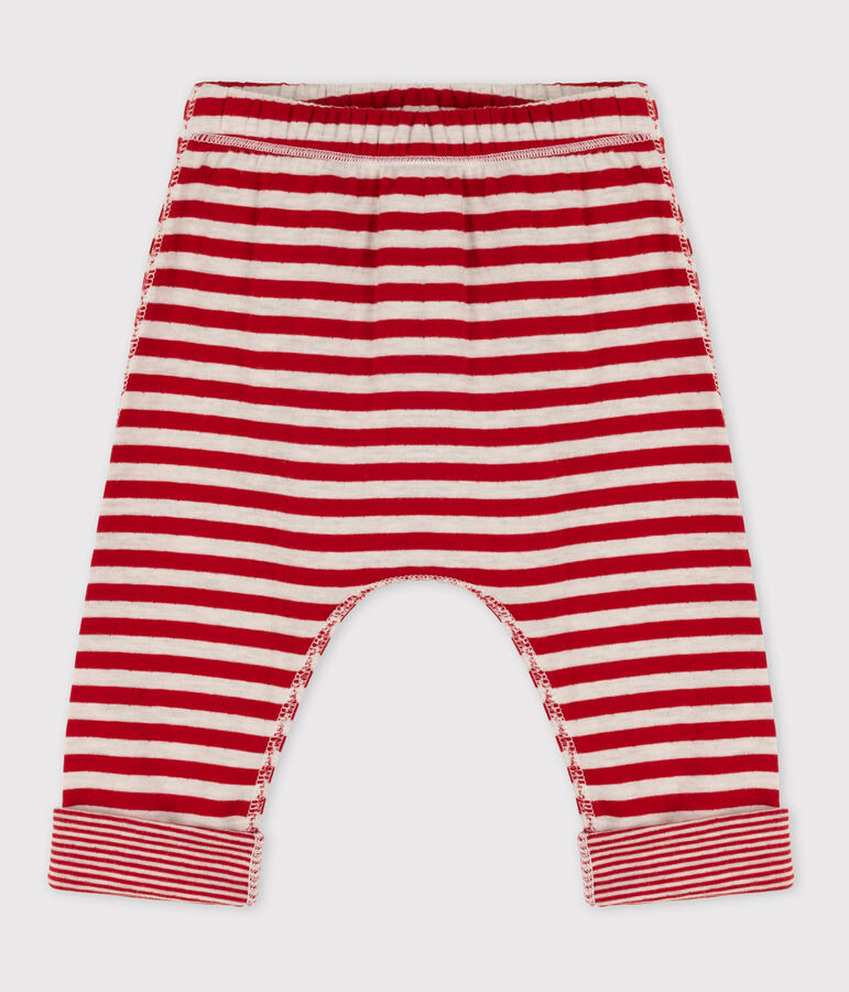 Pantalon b&eacute;b&eacute; ray&eacute; en tubique rouge/beige
