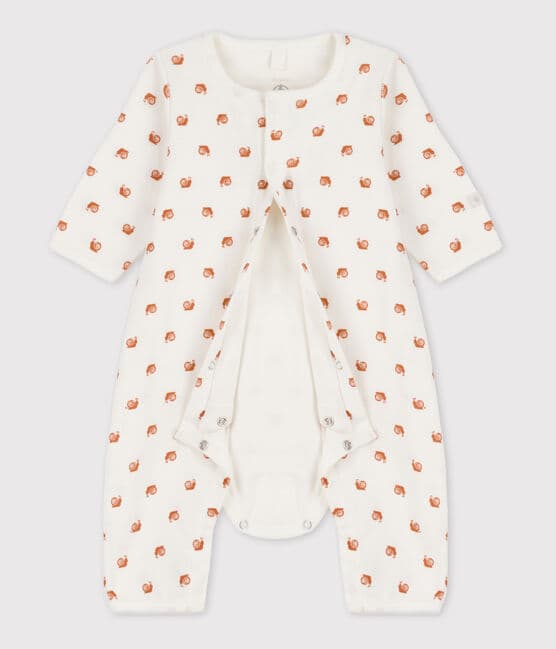 Bodyjama sans pieds imprimé bébé en coton blanc MARSHMALLOW/ ECUREUIL