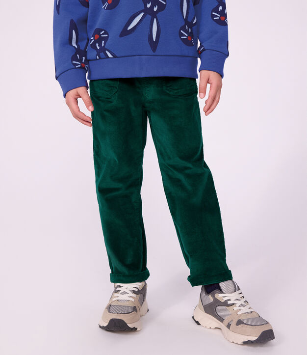 Pantalon droit enfant en velours vert fonc&eacute;