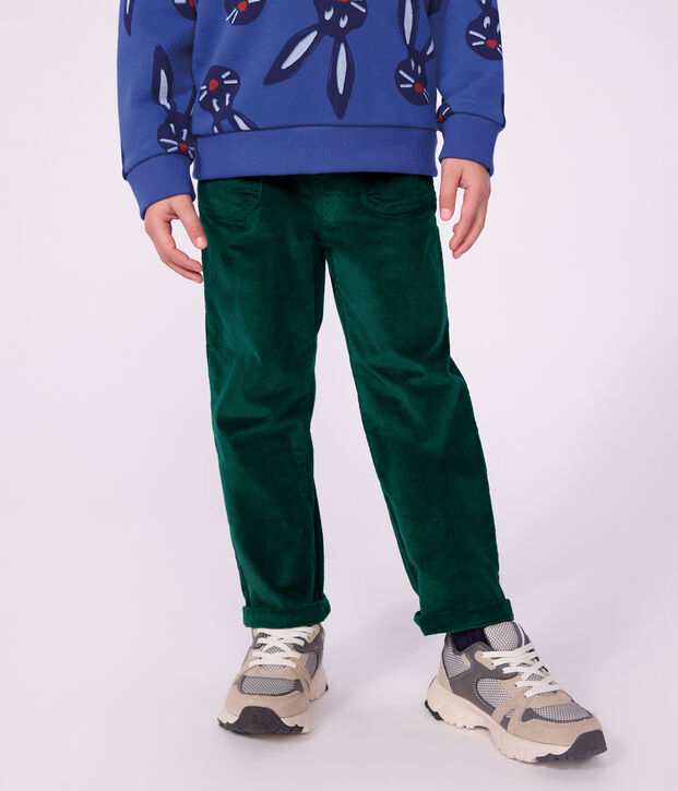 Pantalon droit enfant en velours vert fonc&eacute;