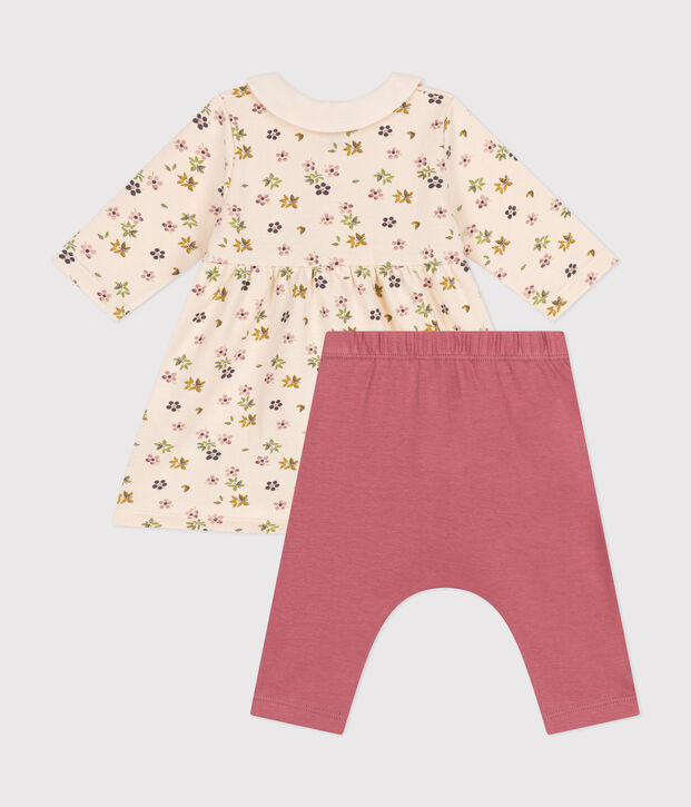 Robe et legging en coton b&eacute;b&eacute; &eacute;cru/multicouleur