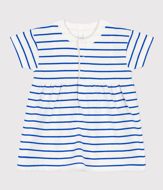 Robe en molleton bébé avec body intégré blanc MARSHMALLOW/bleu PERSE