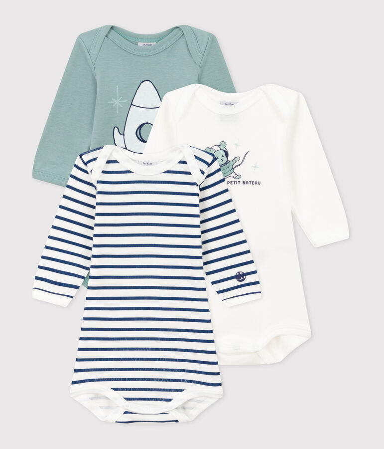 Lot de 3 bodies manches longues en coton b&eacute;b&eacute; multicouleur