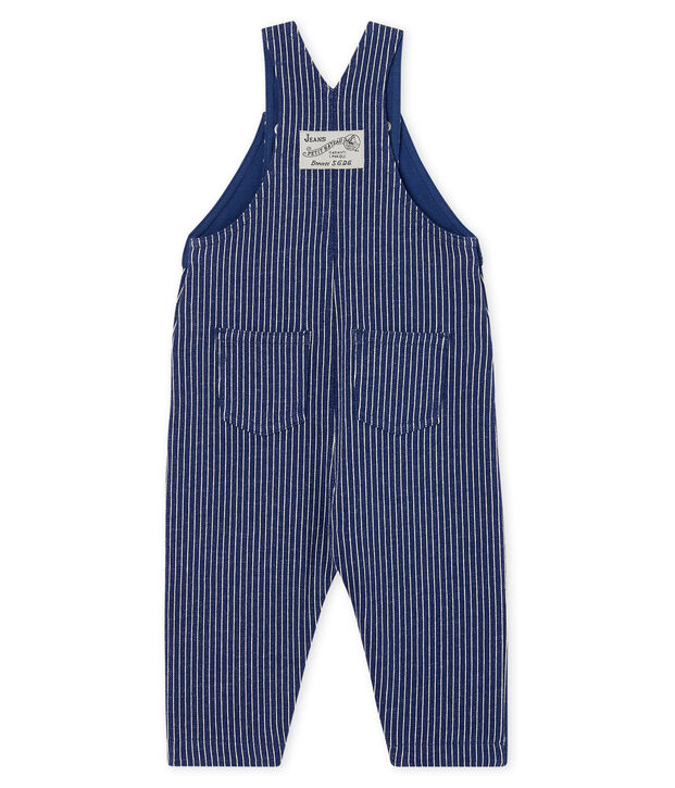 Salopette longue en maille ray&eacute;e b&eacute;b&eacute; gar&ccedil;on bleu/blanc