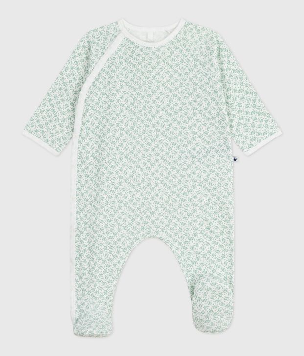 Pyjama b&eacute;b&eacute; en coton fleuri blanc/vert