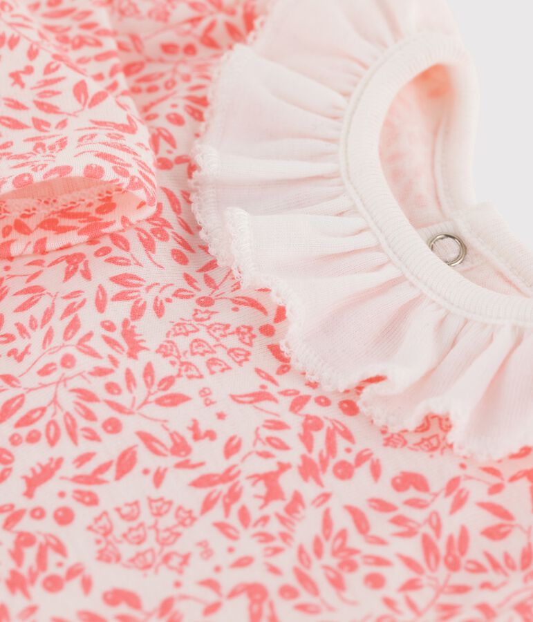 Body manches longues en coton b&eacute;b&eacute;. blanc/rose