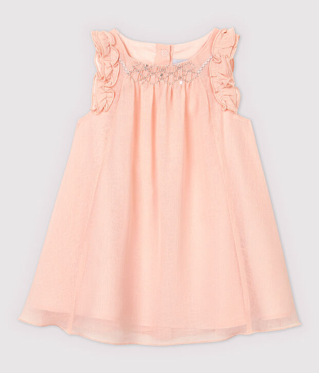 Robe manches courtes en cr&ecirc;pe b&eacute;b&eacute; fille rose