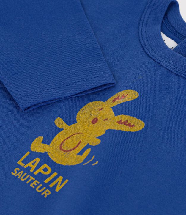 Tee-shirt b&eacute;b&eacute; en coton manches longues uni &agrave; motif bleu