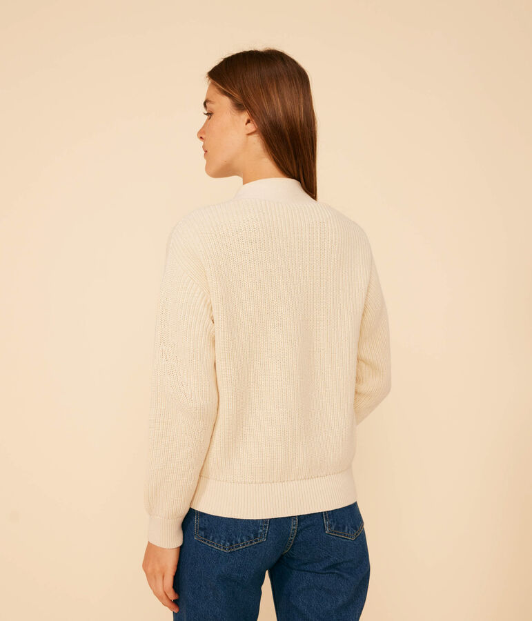 Cardigan en c&ocirc;te anglaise en coton femme &eacute;cru AVALANCHE