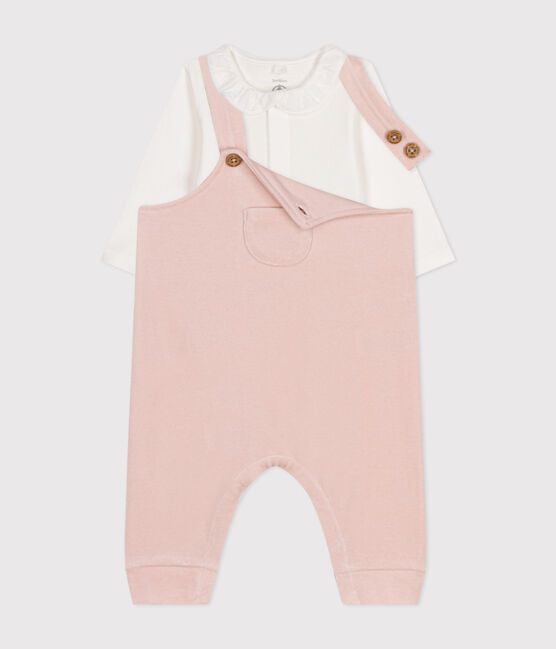 Ensemble salopette en velours bébé rose SALINE