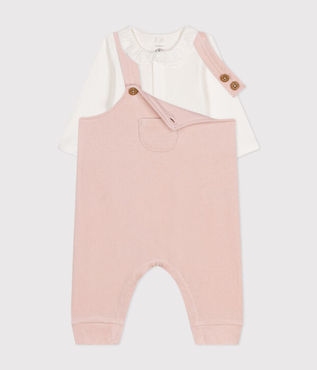 Ensemble salopette en velours b&eacute;b&eacute; rose