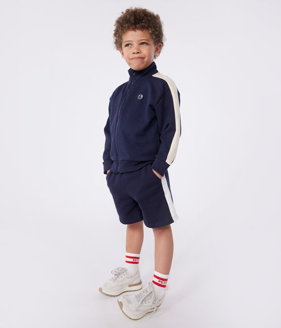 Sweatshirt zippé col montant enfant en coton uni bleu SMOKING