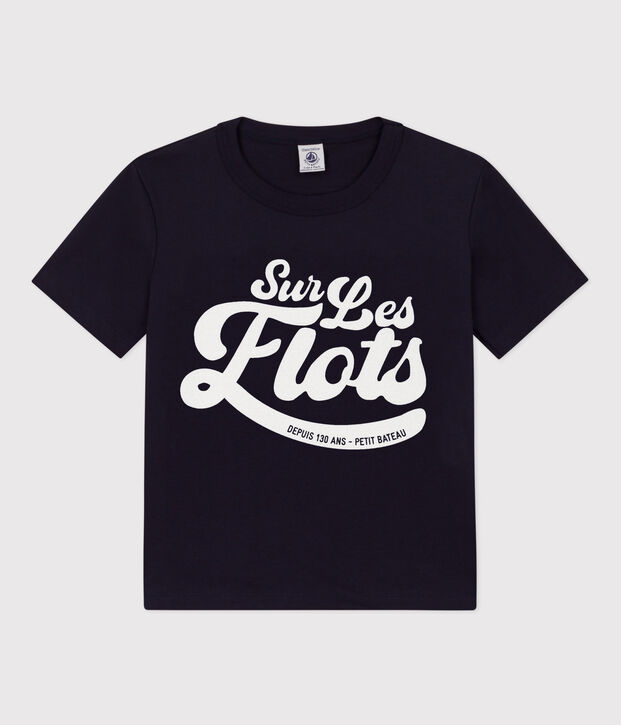 Tee-shirt manches courtes en coton enfant gar&ccedil;on bleu marine
