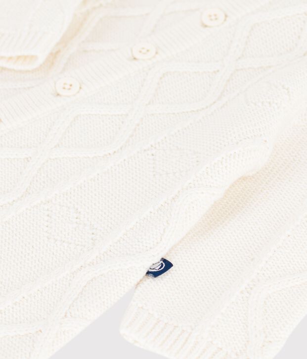 Combinaison b&eacute;b&eacute; en tricot laine et coton uni blanc