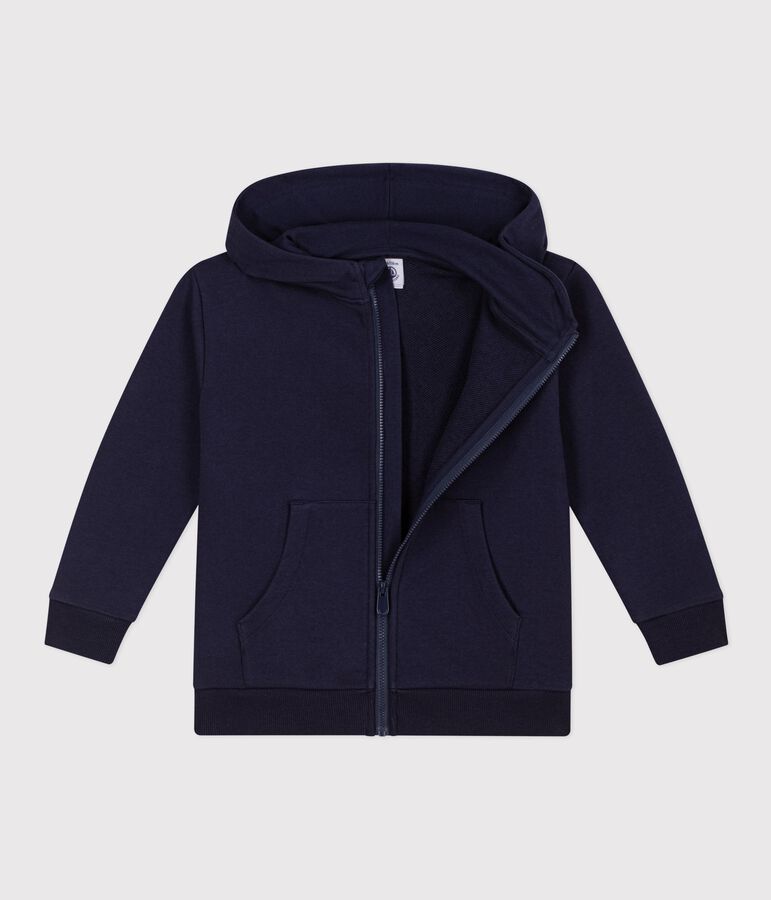 Sweatshirt &agrave; capuche zipp&eacute; enfant en coton bleu SMOKING
