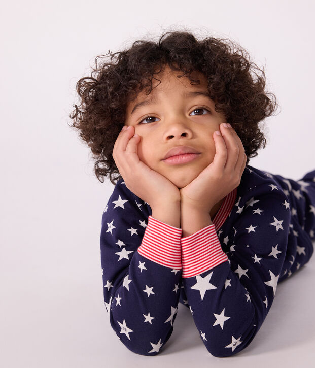 Pyjama enfant en molleton imprim&eacute; &eacute;toiles bleu/blanc