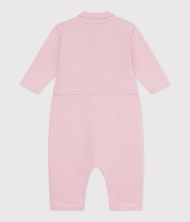 Combinaison longue b&eacute;b&eacute; en coton uni, style pompiste rose clair