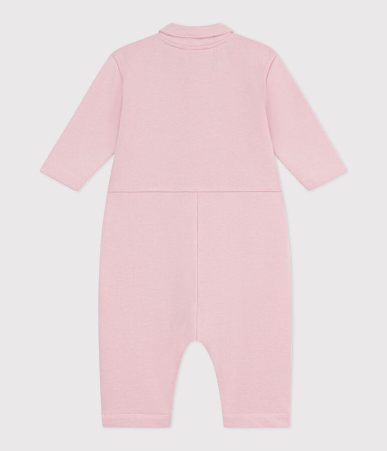 Combinaison longue b&eacute;b&eacute; en coton uni, style pompiste rose JOLI
