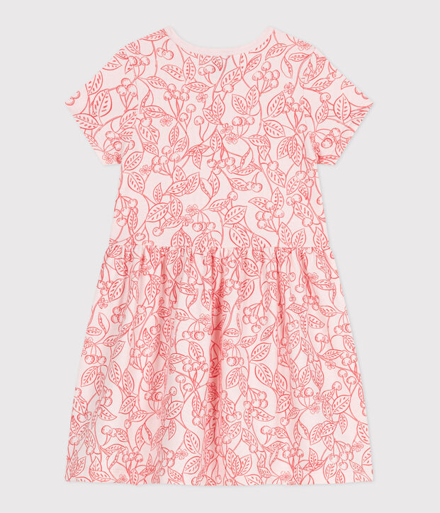 Robe enfant en coton manches courtes imprim&eacute; rose/rouge