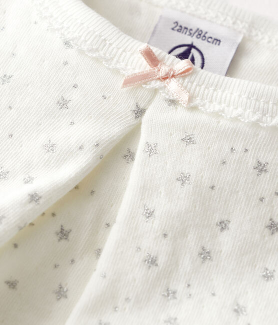 Pyjama étoilé petite fille en tubique blanc MARSHMALLOW/gris ARGENT