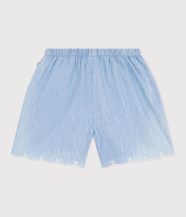 Short enfant en coton uni bleu