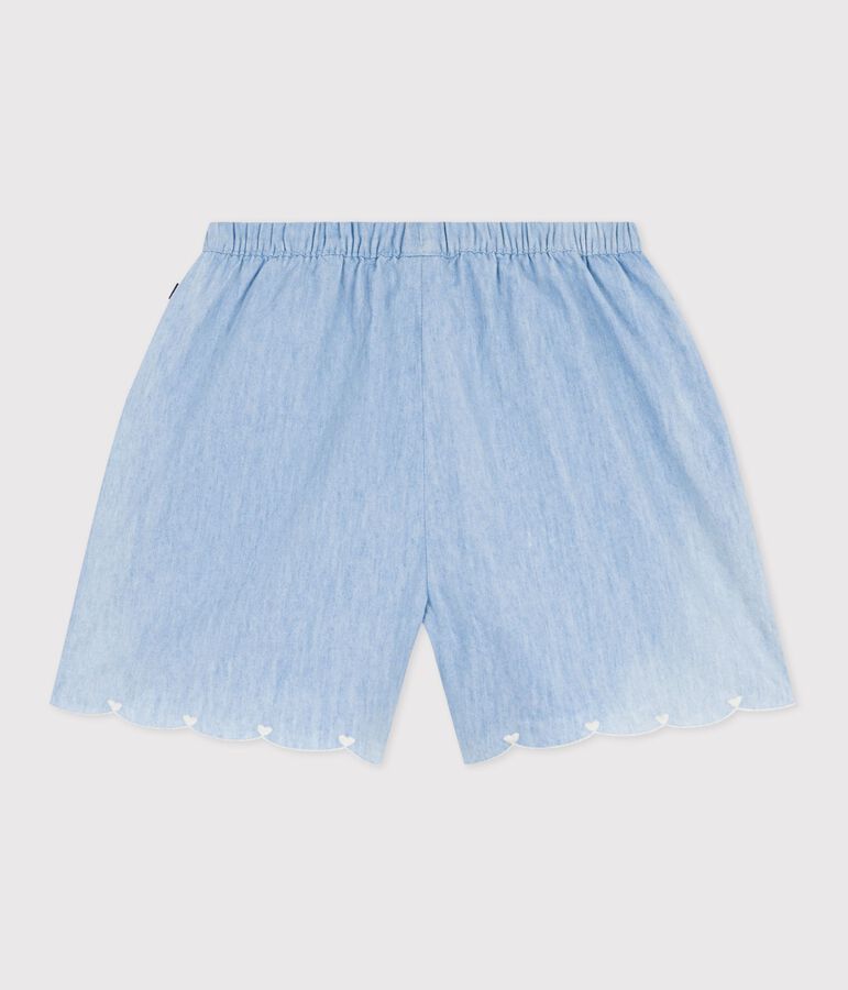 Short enfant en coton uni bleu
