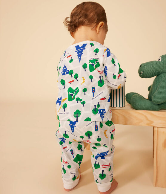Pyjama sans pied imprimé Paris en coton bébé blanc MARSHMALLOW/bleu MEDIEVAL