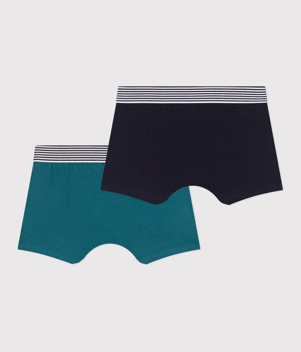 Lot de 2 boxers enfant en coton et &eacute;lasthanne unis multicouleur