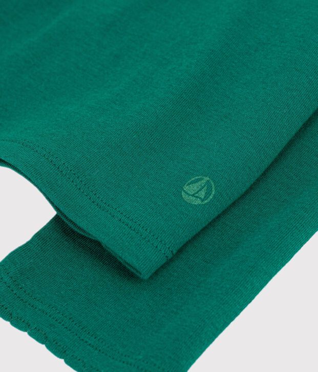 Tee-shirt femme finitions point cocotte en coton manches longues vert fonc&eacute;