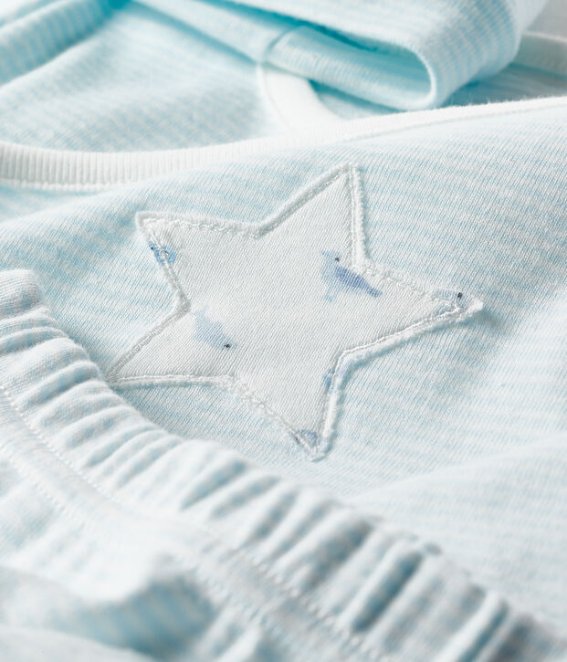 Lot cadeau b&eacute;b&eacute; 3 pi&egrave;ces en c&ocirc;te bleu/blanc