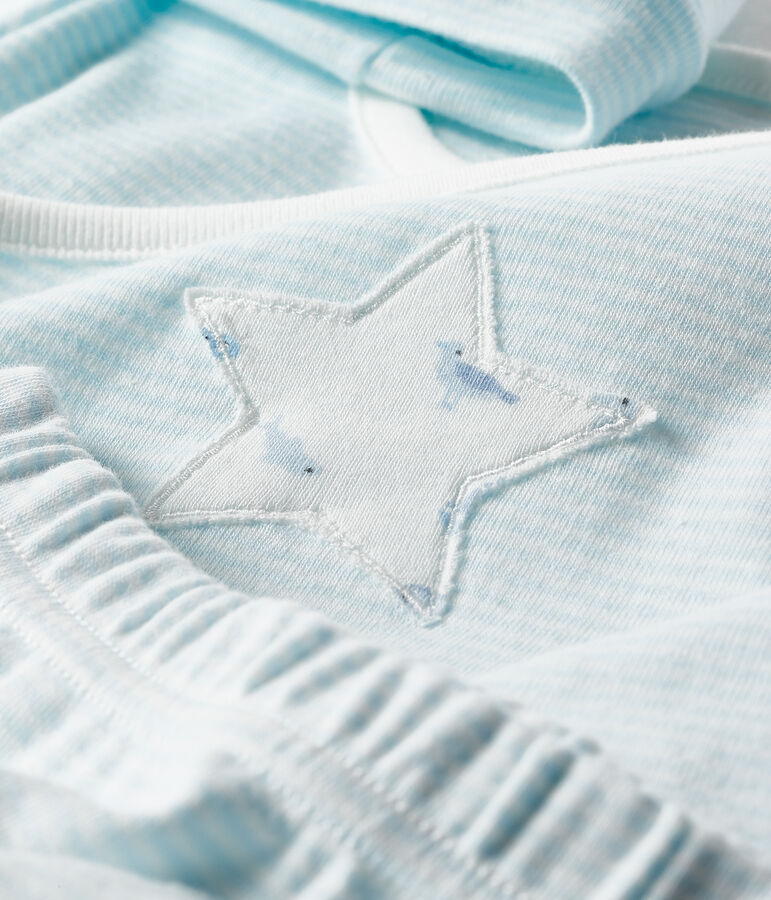 Lot cadeau b&eacute;b&eacute; 3 pi&egrave;ces en c&ocirc;te bleu/blanc