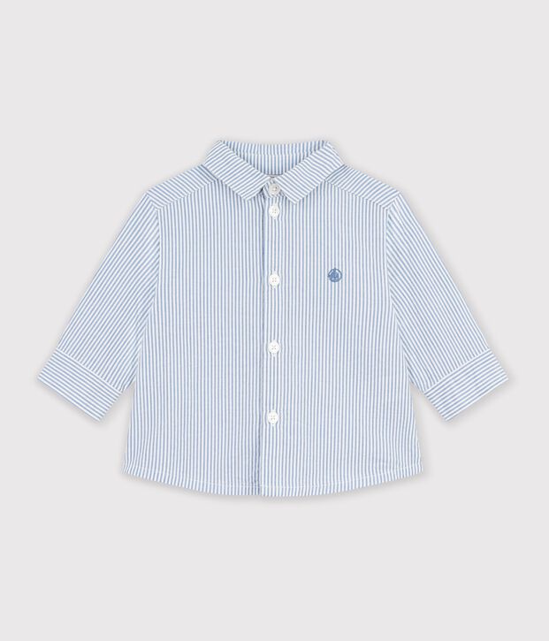 Chemise b&eacute;b&eacute; en coton &agrave; manches longues &agrave; rayures bleu/bleu