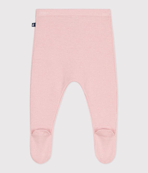 Pantalon b&eacute;b&eacute; en tricot laine et coton rose clair